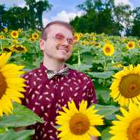 Caleb in a sunflower field